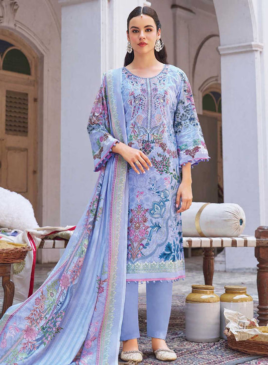 Pakistani Print Unstitched Pure Cotton Suit Material with Embroidery