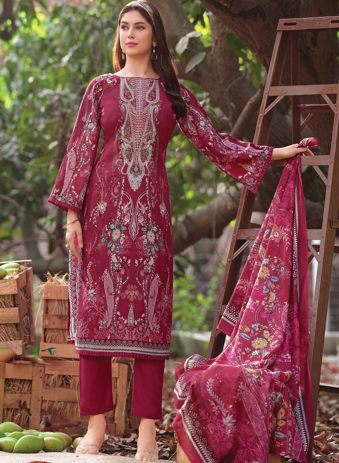 Pure Cotton Pakistani Print Unstitched Suit Material with Embroidery