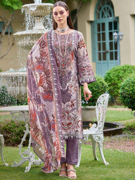 Women's Pakistani Print Unstitched Cotton Suit Material with Embroidery