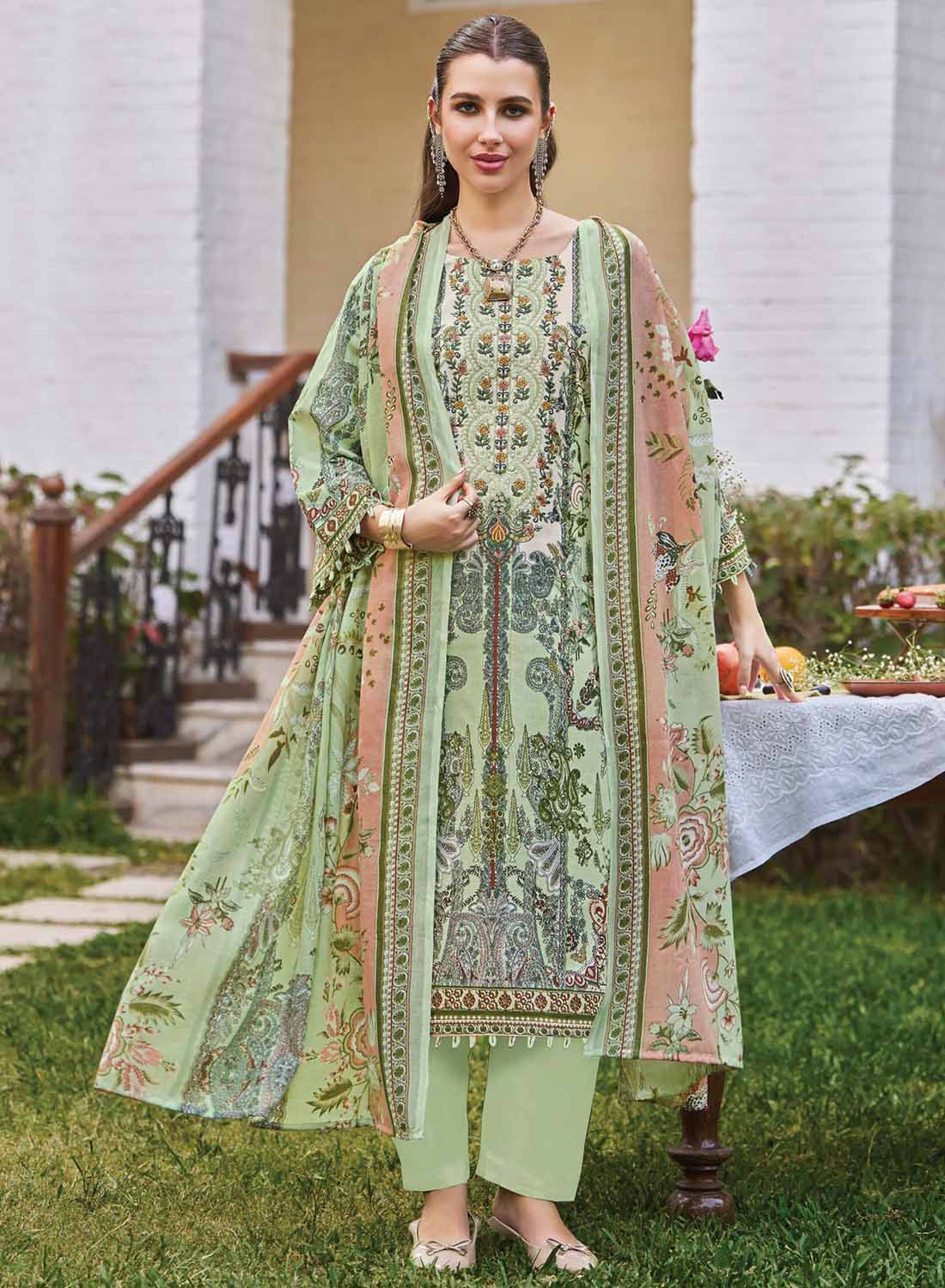 Pakistani Print Pure Cotton Unstitched Suit Material with Embroidery