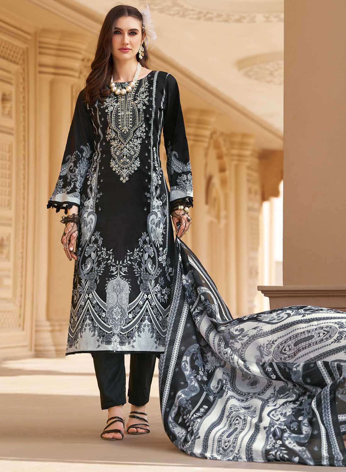 Pakistani Print Unstitched Pure Cotton Salwar Suit Dress Material with Dupatta