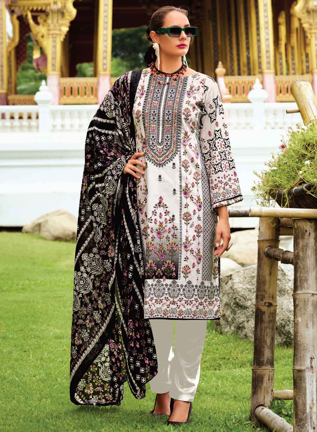Pakistani Print Unstitched Pure Cotton Suit Dress Material with Embroidery