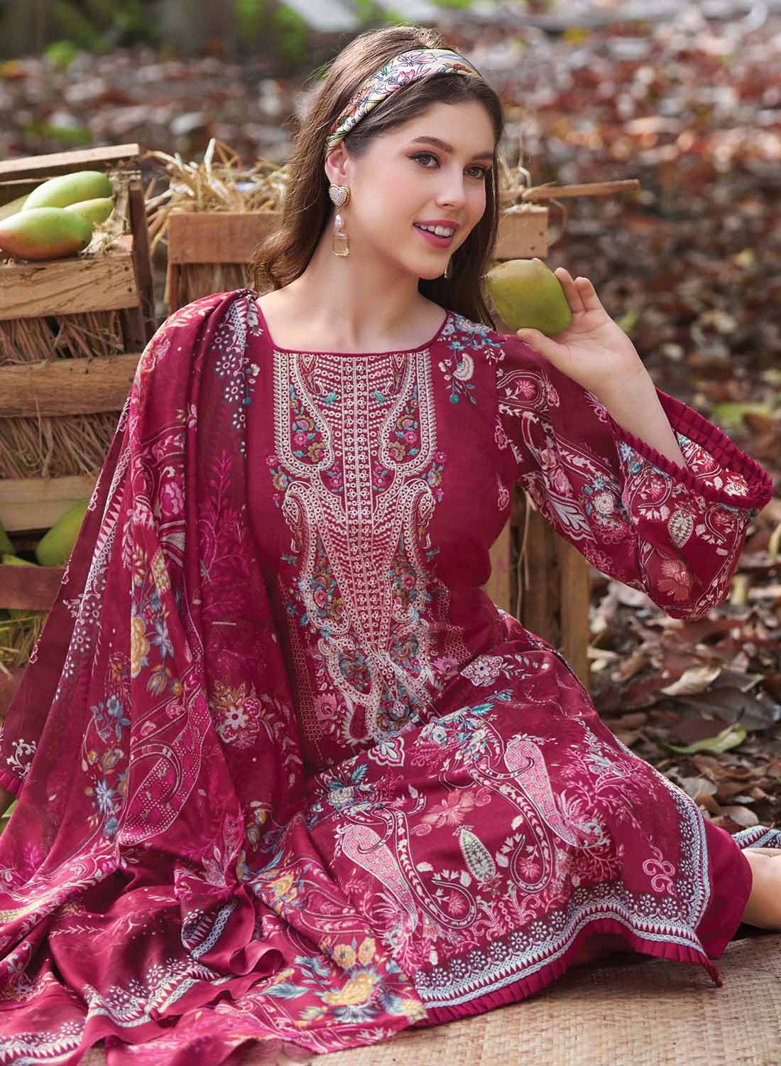 Pure Cotton Pakistani Print Unstitched Suit Material with Embroidery