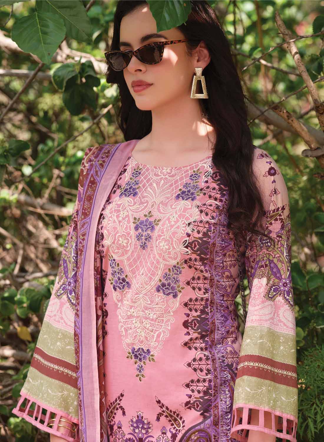 Pakistani Print Pure Cotton Unstitched Salwar Suit Fabric with Embroidery