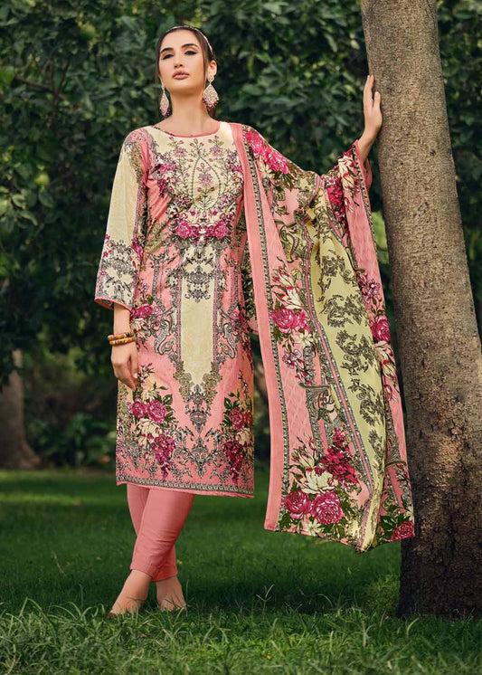 Belliza Cotton Pakistani Print Unstitched Women Salwar Suit Pink Belliza