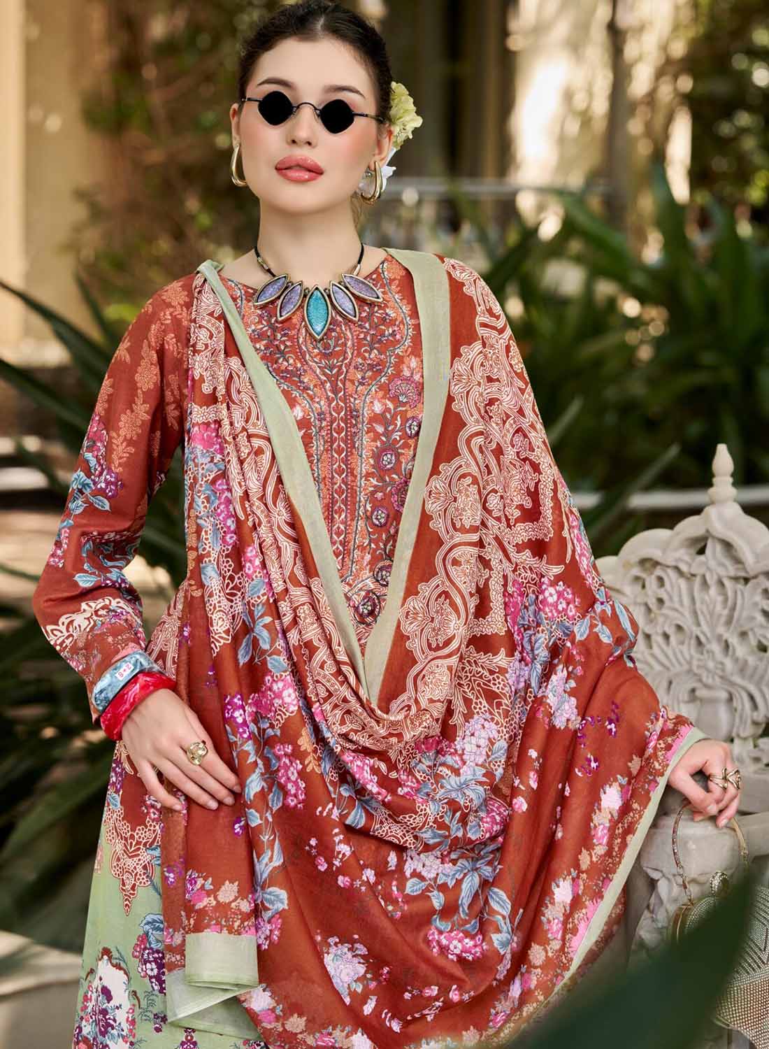 Pakistani Pure Cotton Unstitched Suit Set Material with Embroidery