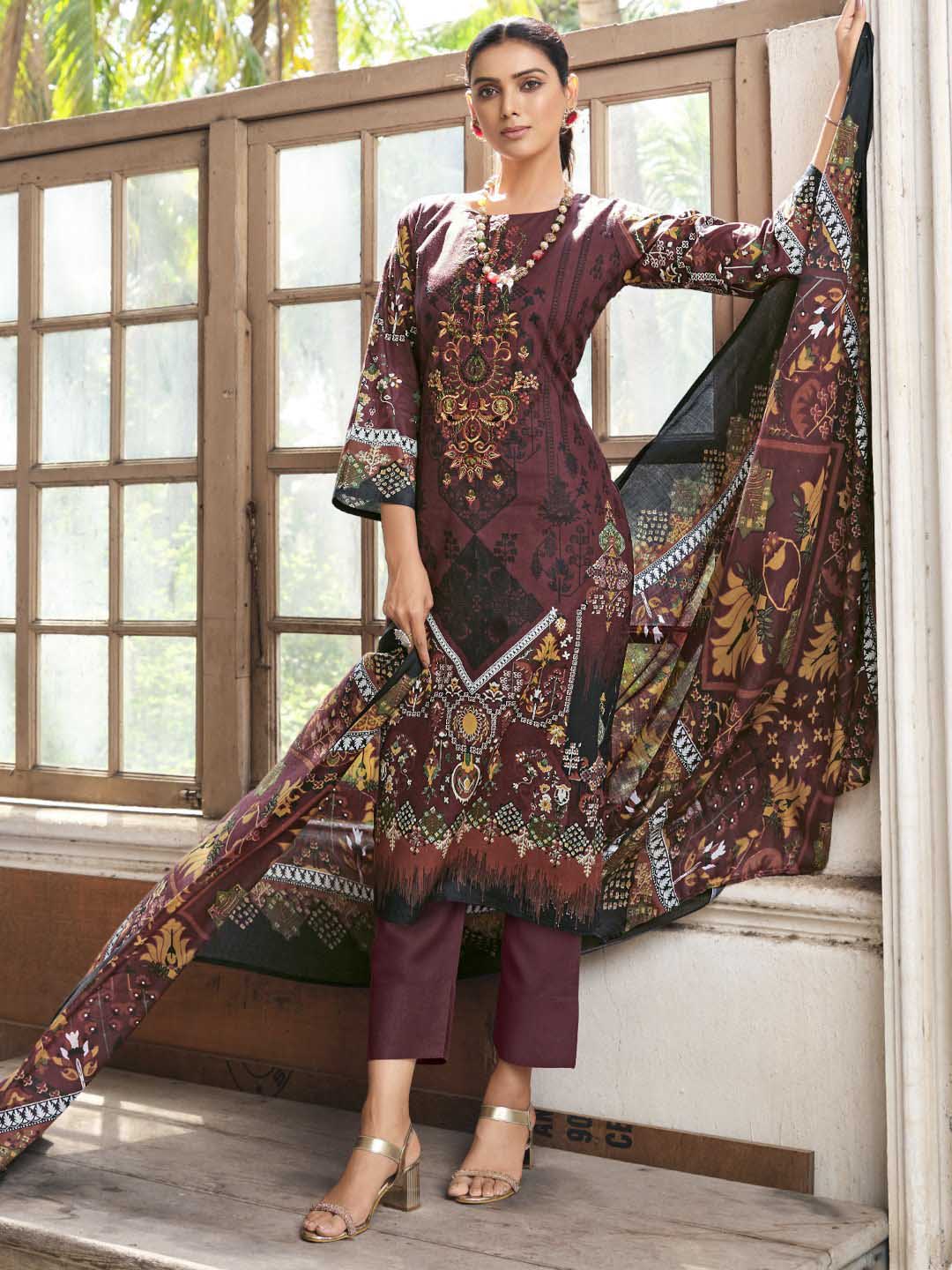 Belliza Pakistani Print Unstitched Women Cotton Suit Material Belliza