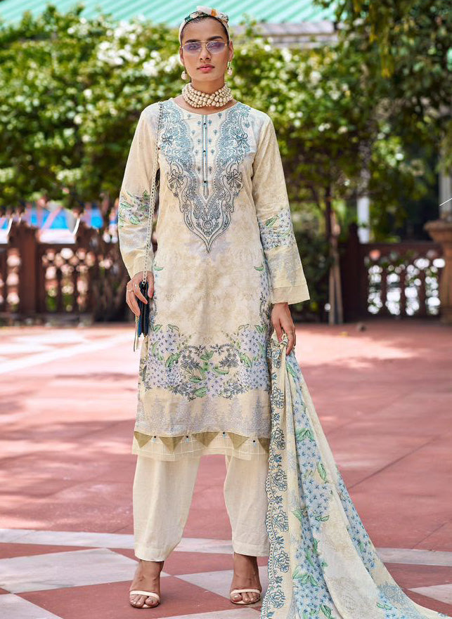 Cotton Pakistani Suit Unstitched Material with Dress Embroidery Patch