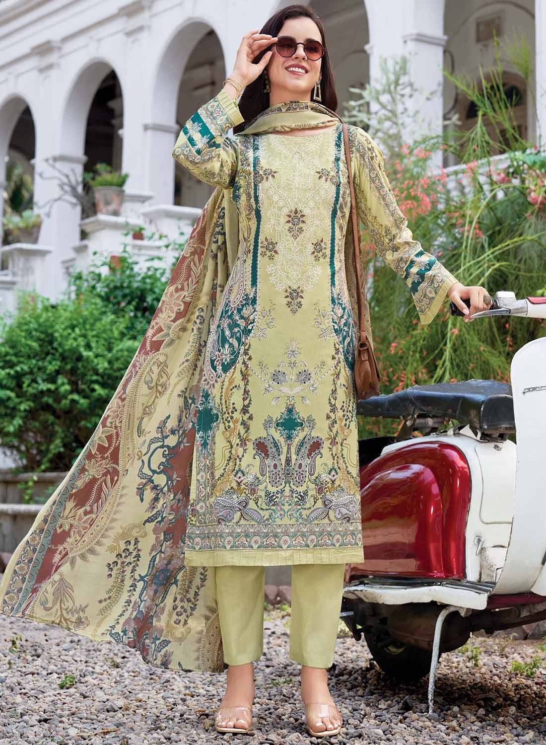 Pakistani Print Unstitched Pure Cotton Suit Dress Material with Embroidery