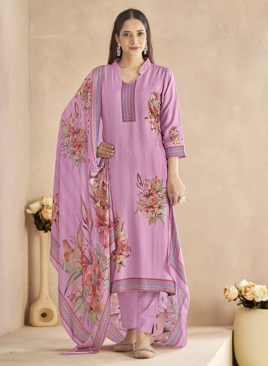 Rivaa Printed Pink Unstitched Cotton Suit Dress Material for Women