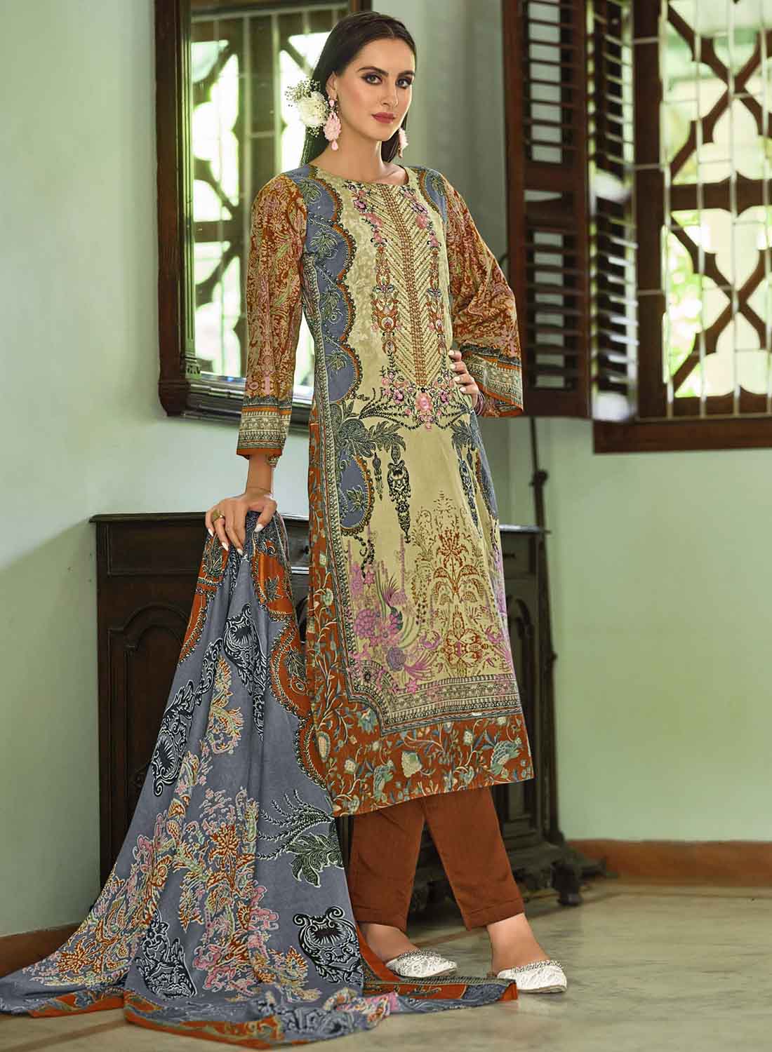 Pure Cotton Pakistani Print Unstitched Suit Set with Dupatta