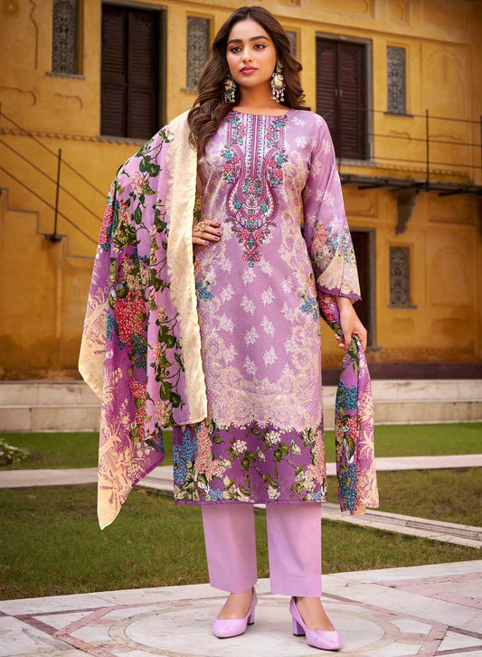 Pure Cotton Pakistani Print Unstitched Salwar Suit Set with Embroidery