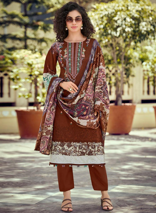 Latest Pure Cotton Pakistani Print Unstitched Suit Material with Embroidery