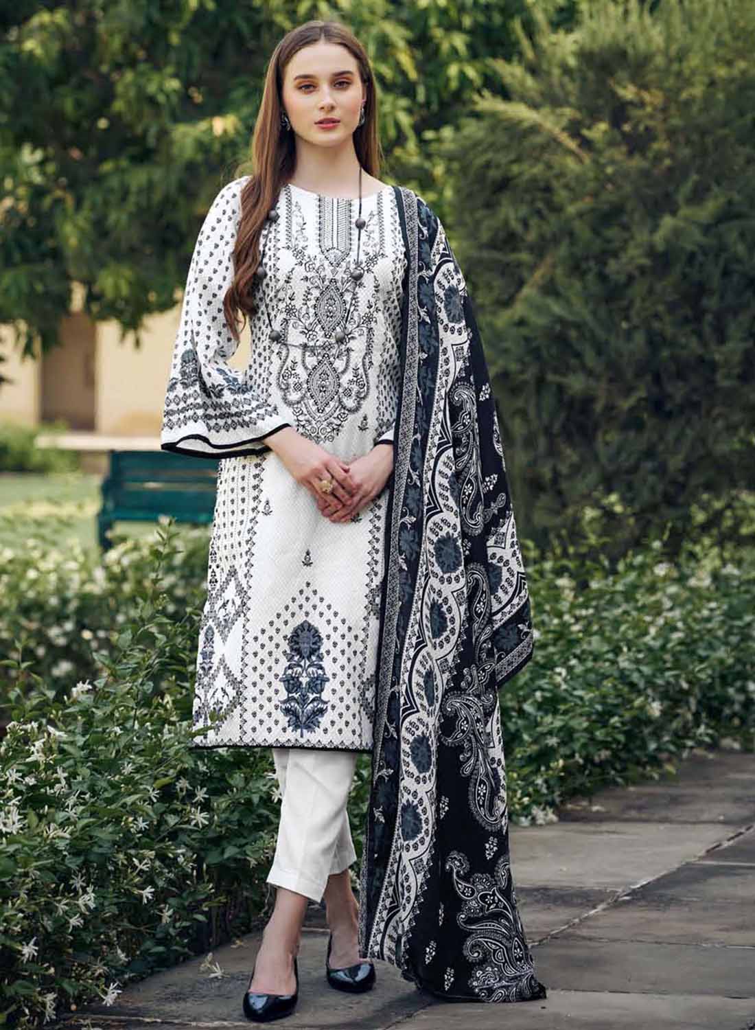 Women's Pakistani Print Unstitched Pure Cotton Suit with Embroidery
