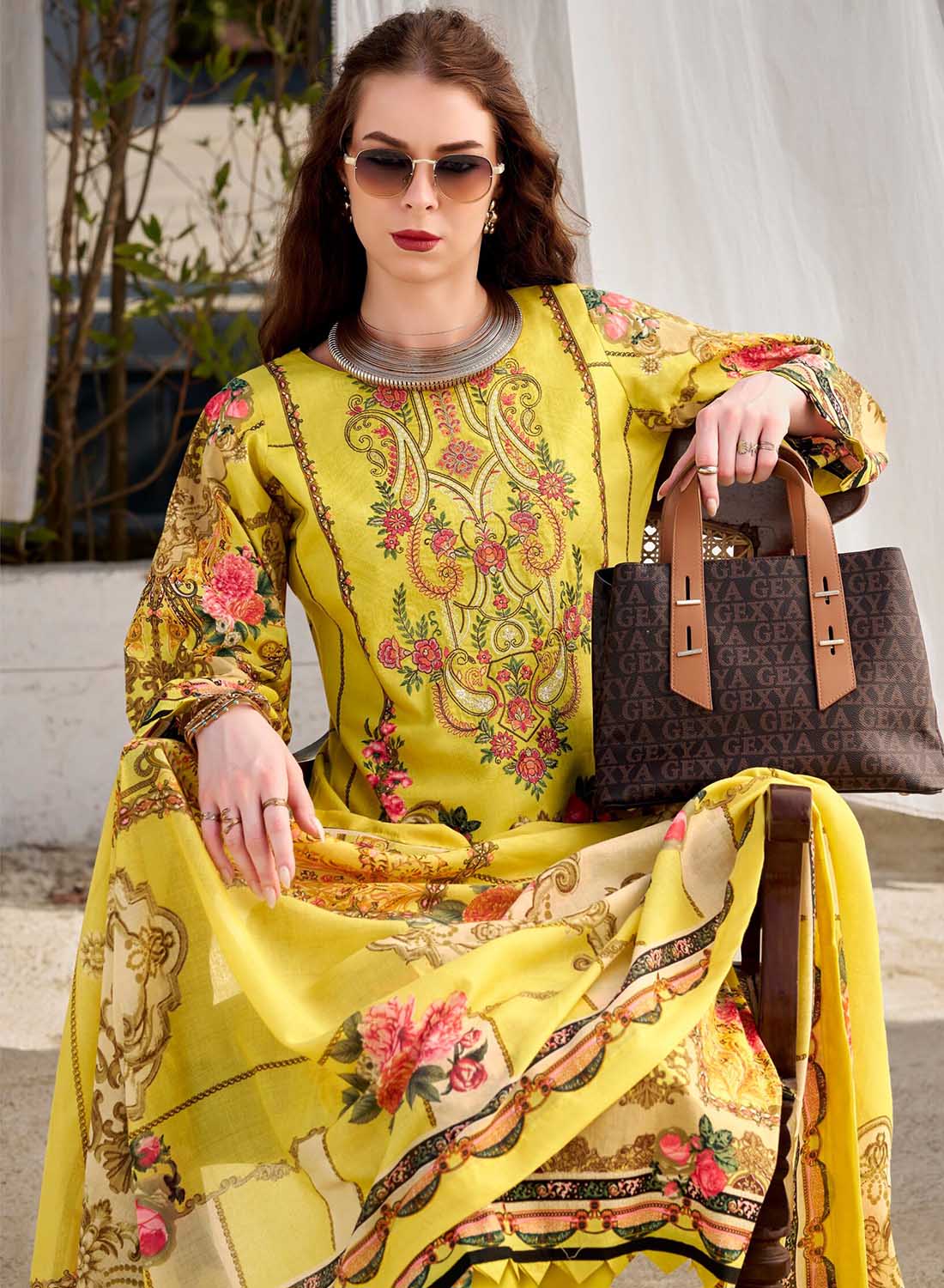 Pure Cotton Pakistani Print Green Unstitched Suit Material with Embroidery
