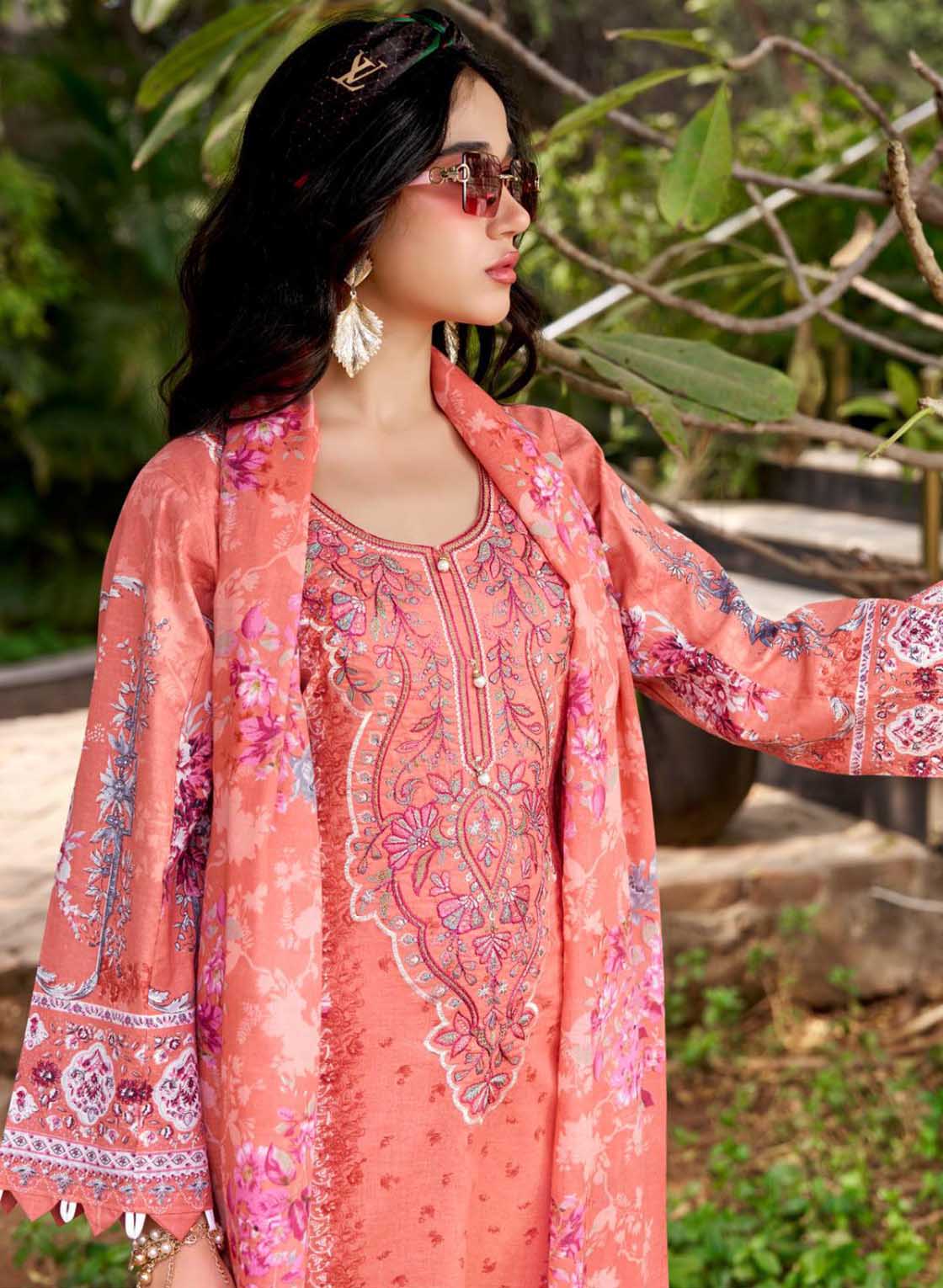 Pakistani Print Pure Cotton Unstitched Suit Dress Material with Embroidery