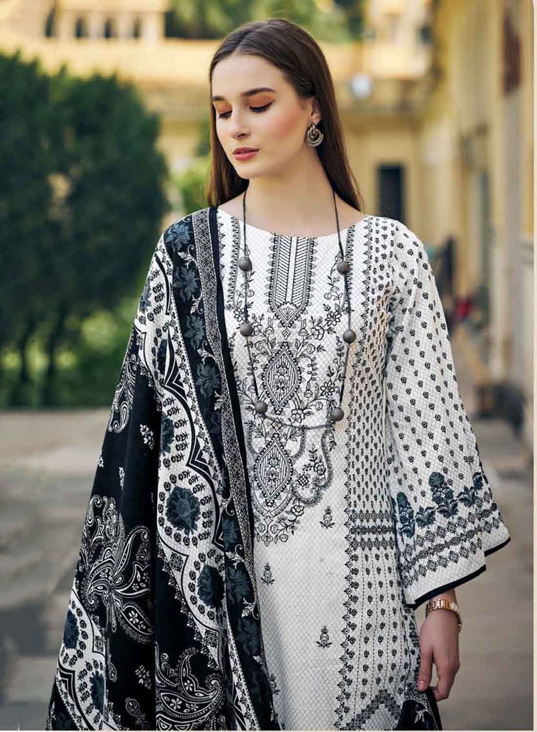 Women's Pakistani Print Unstitched Pure Cotton Suit with Embroidery