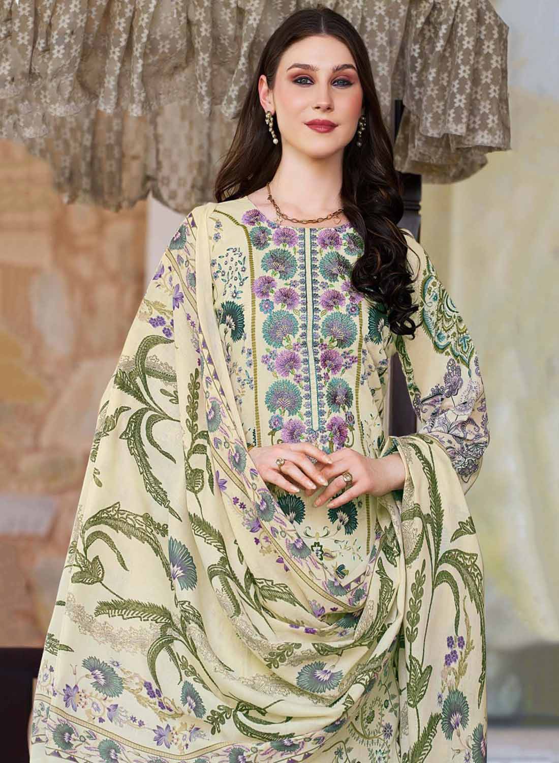 Pakistani Print Unstitched Pure Cotton Suit Dress Material with Embroidery