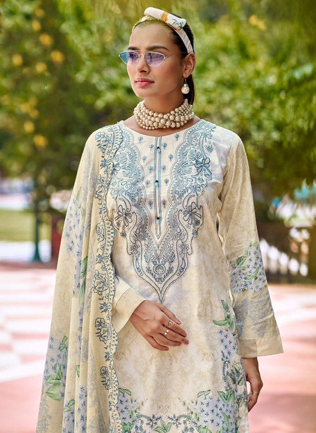 Cotton Pakistani Suit Unstitched Material with Dress Embroidery Patch