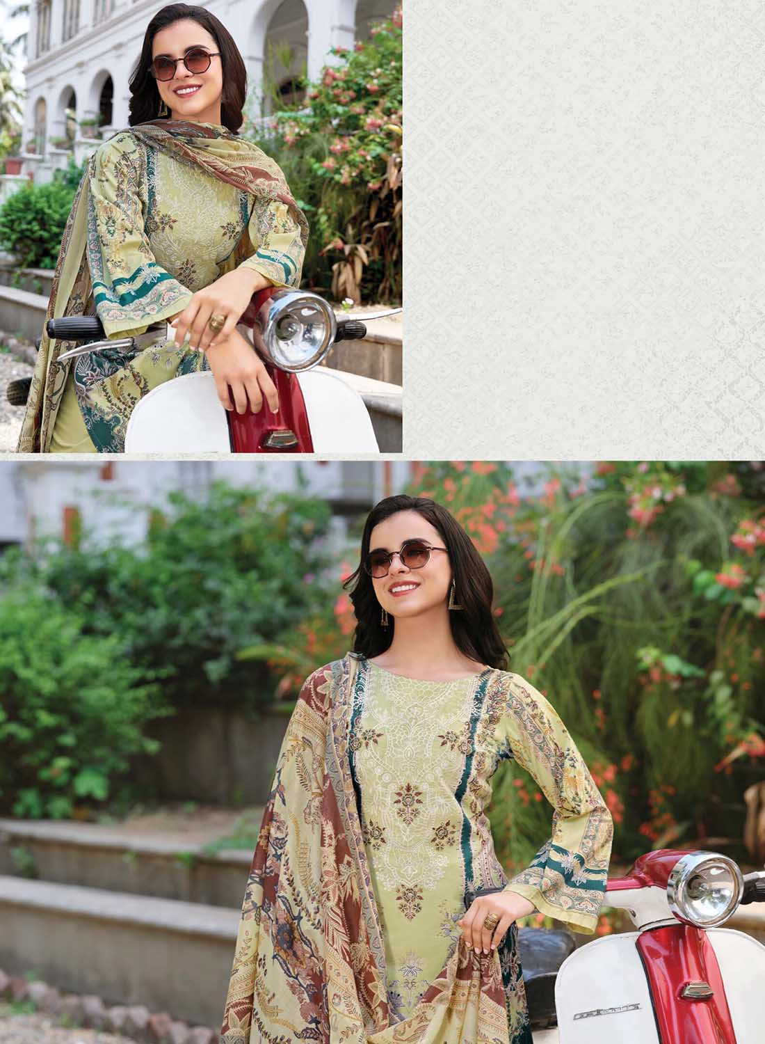 Pakistani Print Unstitched Pure Cotton Suit Dress Material with Embroidery