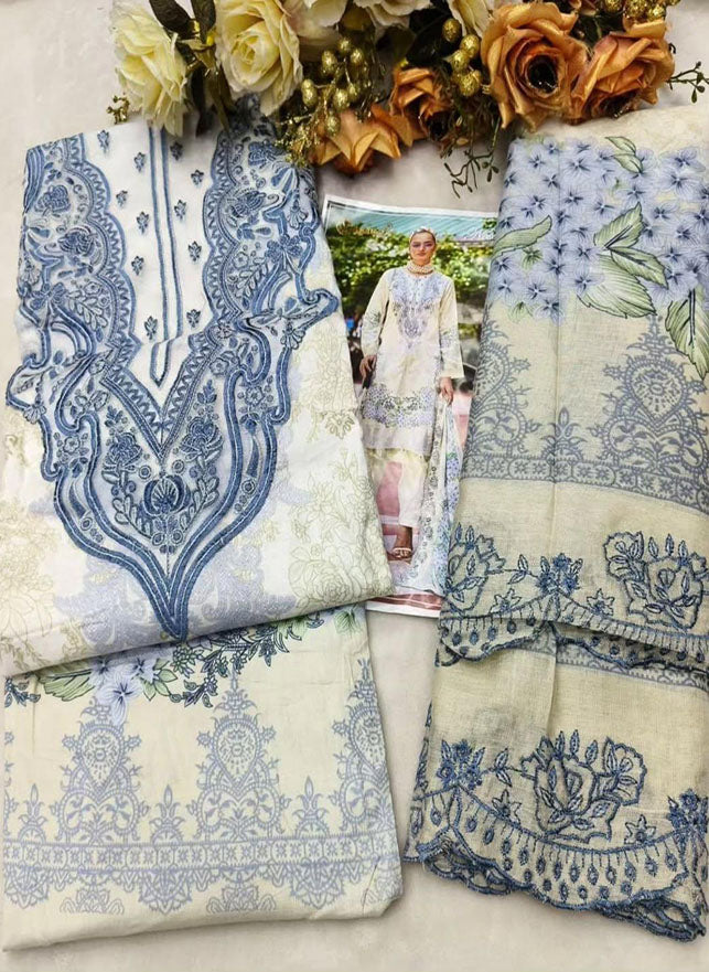 Cotton Pakistani Suit Unstitched Material with Dress Embroidery Patch