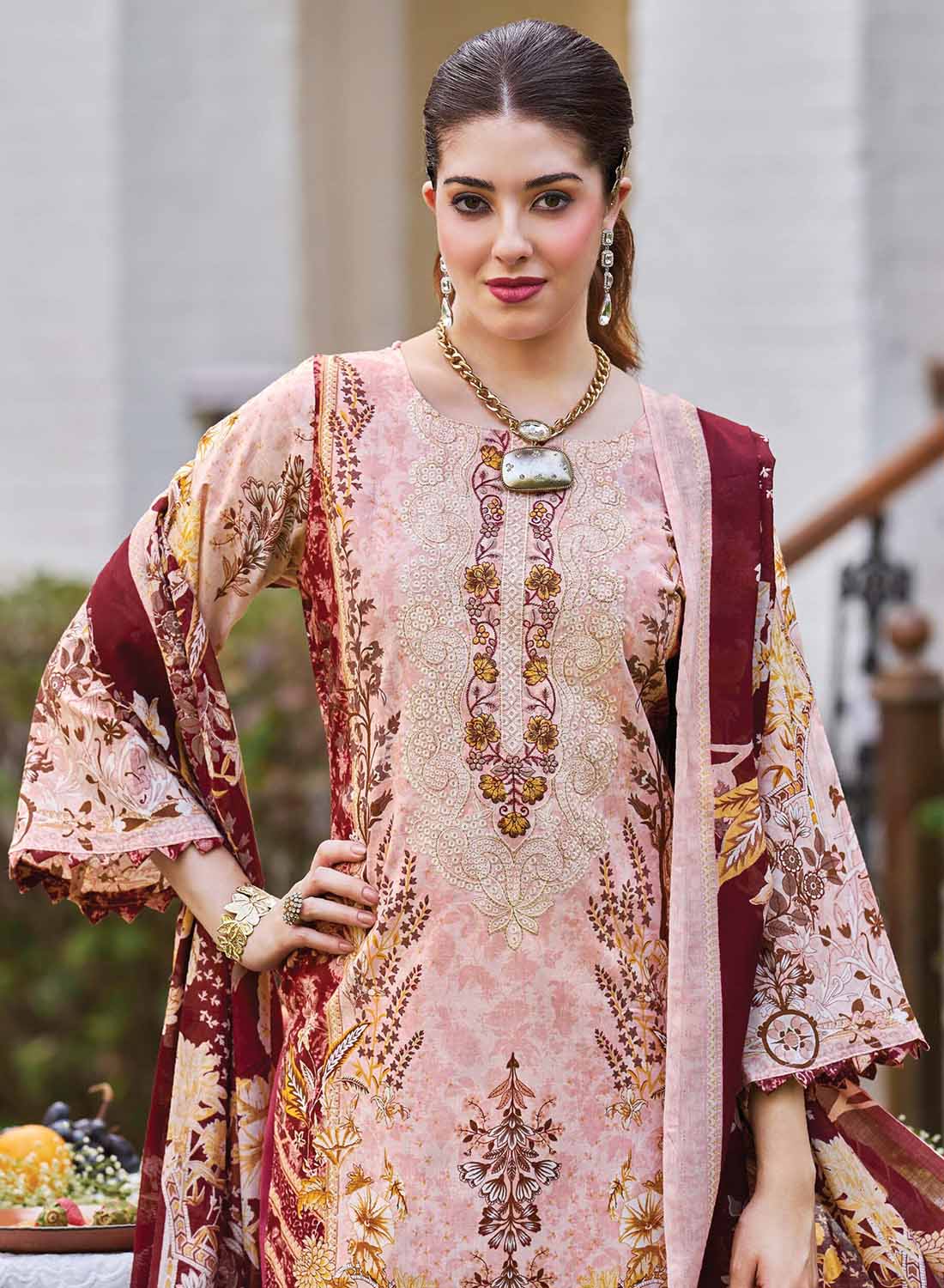 Pakistani Print Pure Cotton Unstitched Suit Set Material with Embroidery
