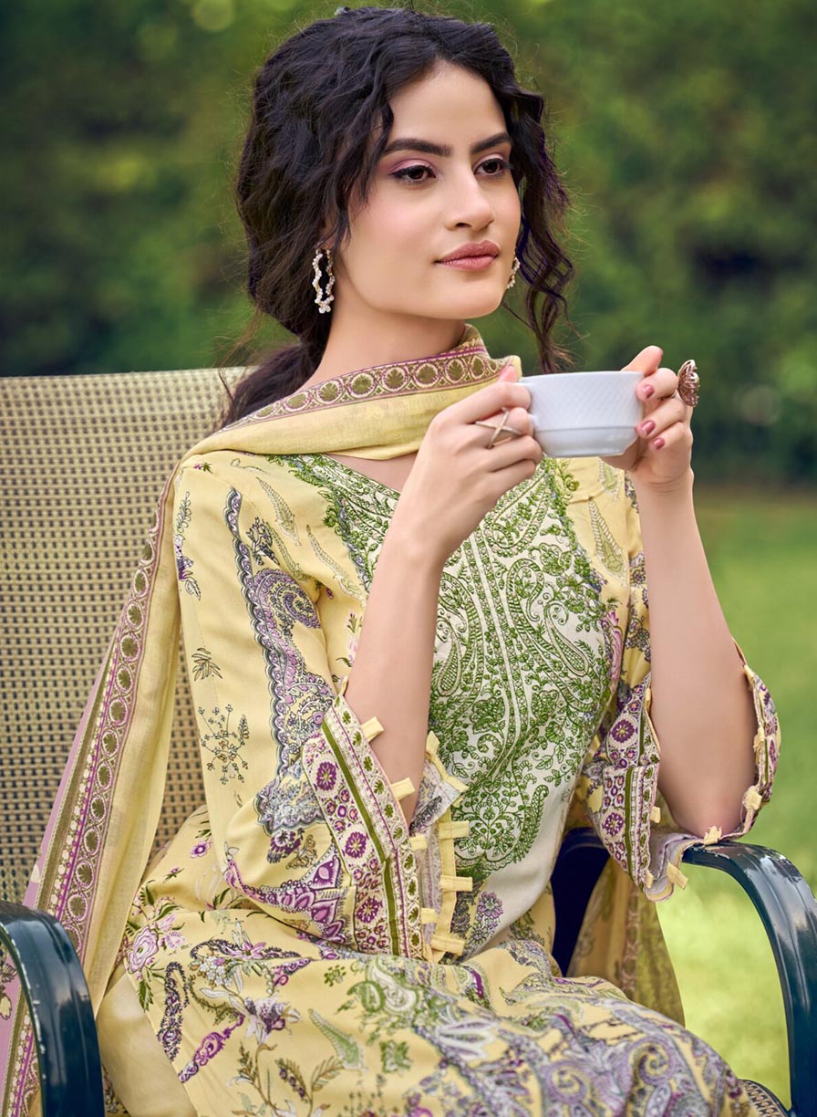 Women's Pure Cotton Pakistani Print Unstitched Suit Material with Embroidery