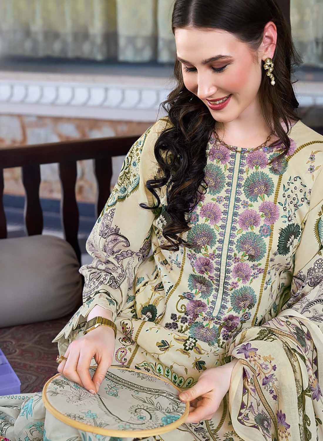 Pakistani Print Unstitched Pure Cotton Suit Dress Material with Embroidery