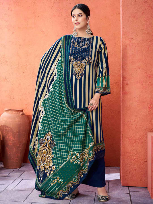 Pashmina Printed Blue Winter Suit Dress Material for Ladies VP Textiles