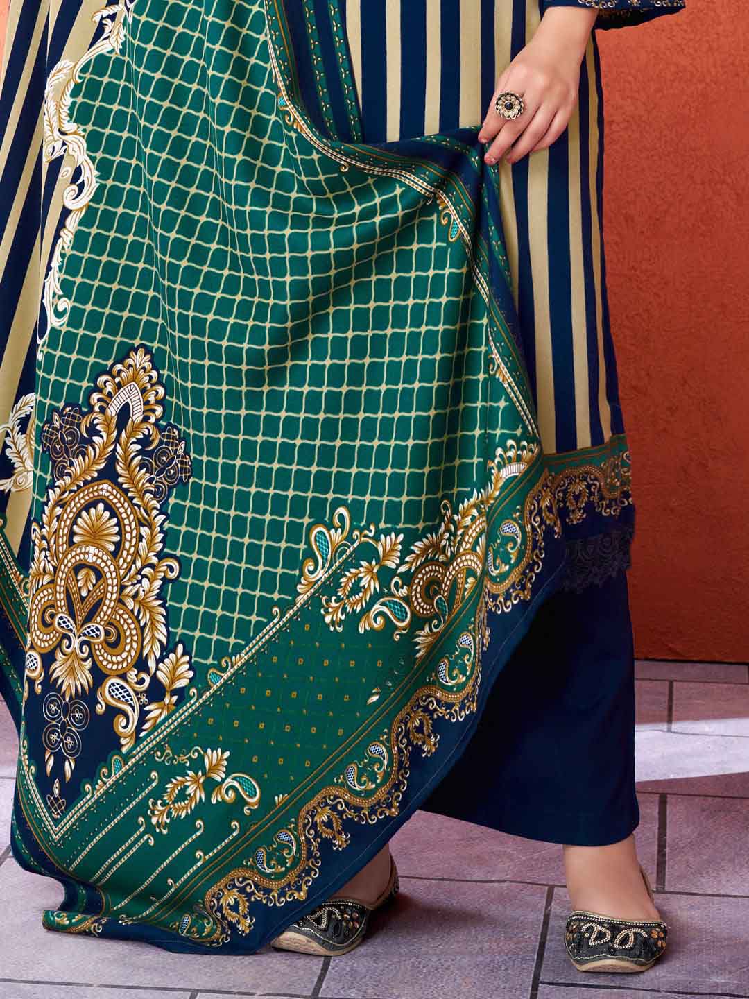 Pashmina Printed Blue Winter Suit Dress Material for Ladies VP Textiles