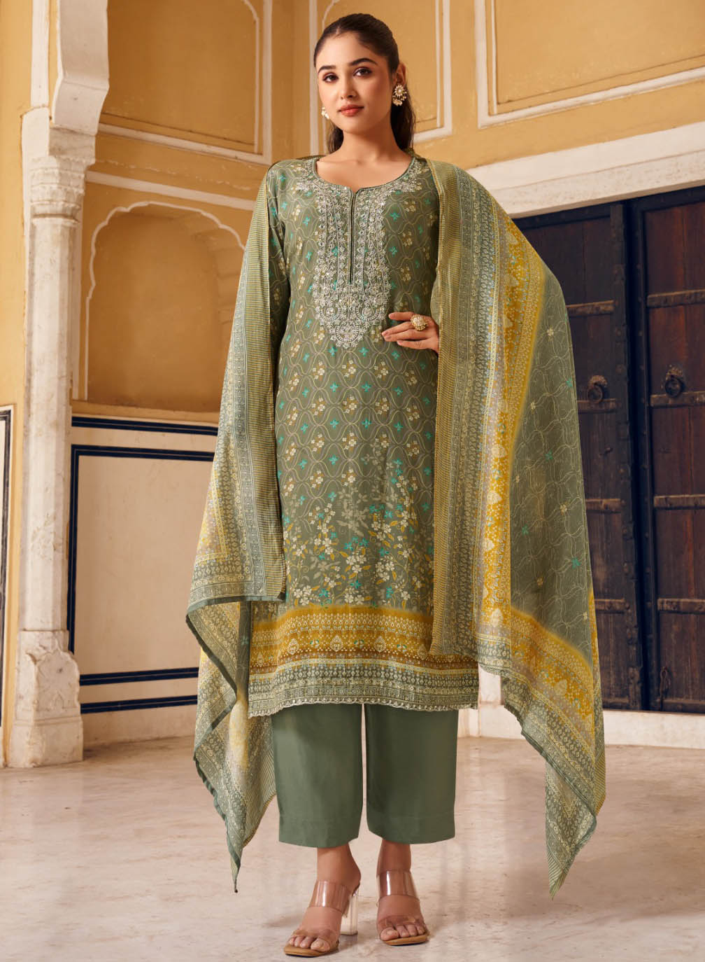 Party Wear Pure Muslin Unstitched Salwar Suit Dress Material