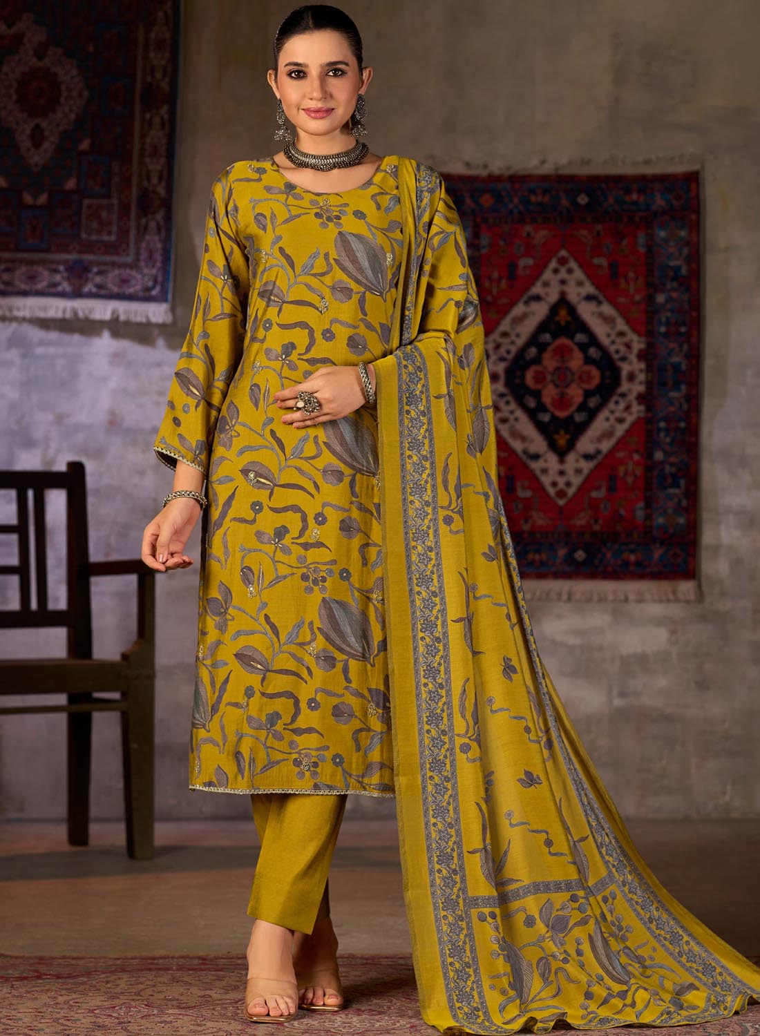 Party Wear Fancy Pure Muslin Silk Unstitched Suit Material for Women
