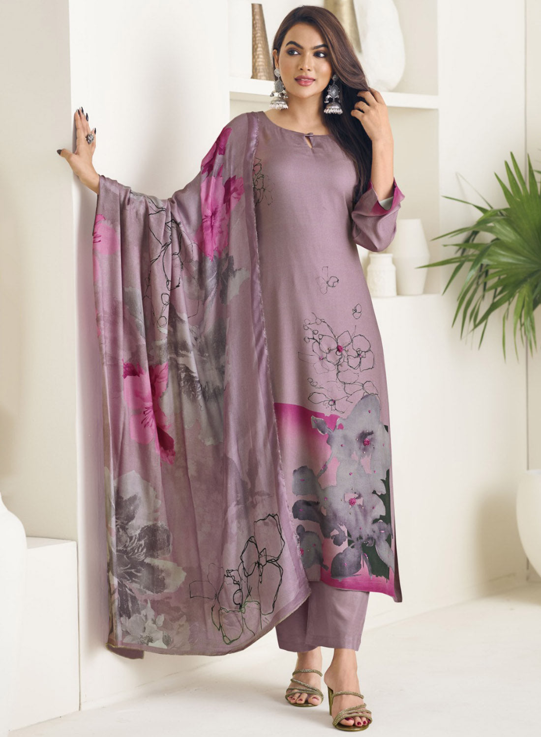 Purple Unstitched Cotton Salwar Suit Dress Material for Women