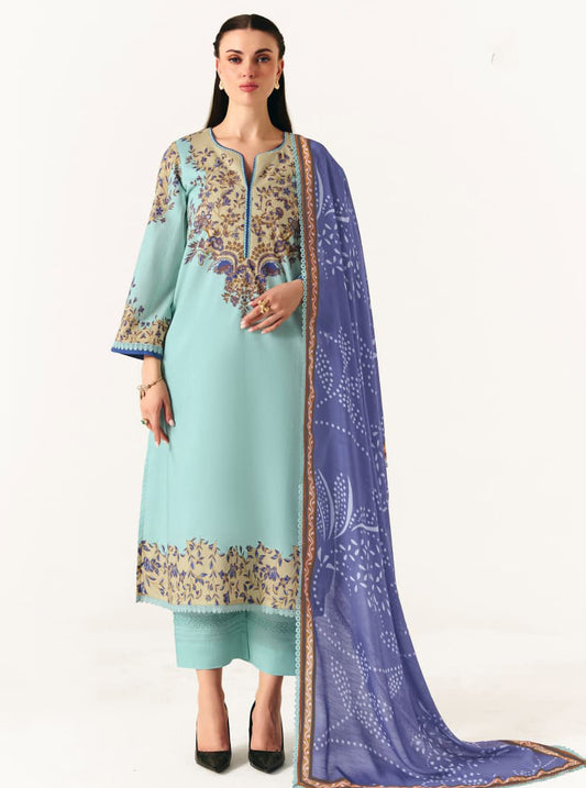 Pakistani Lawn Cotton Unstitched Suit Material with Muslin Dupatta
