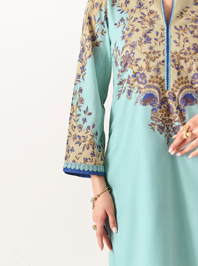Pakistani Lawn Cotton Unstitched Suit Material with Muslin Dupatta