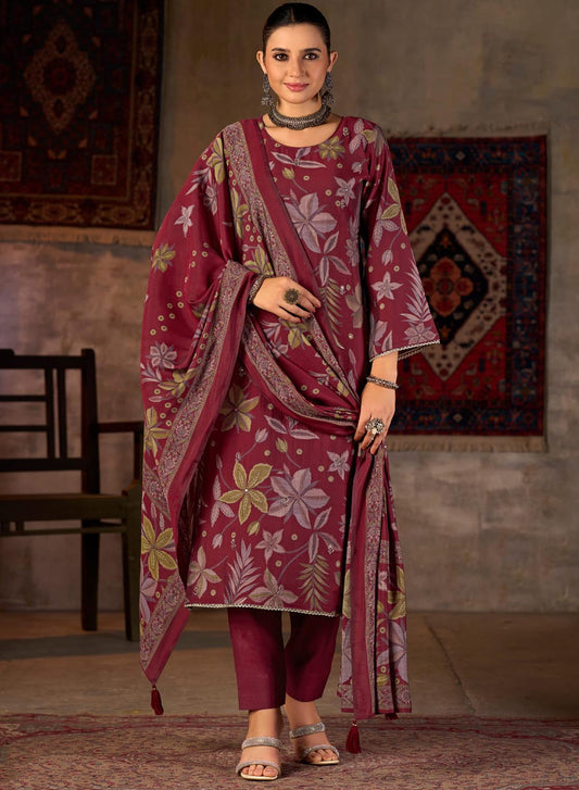 Party Wear Fancy Muslin Silk Unstitched Suit Dress Material for Women