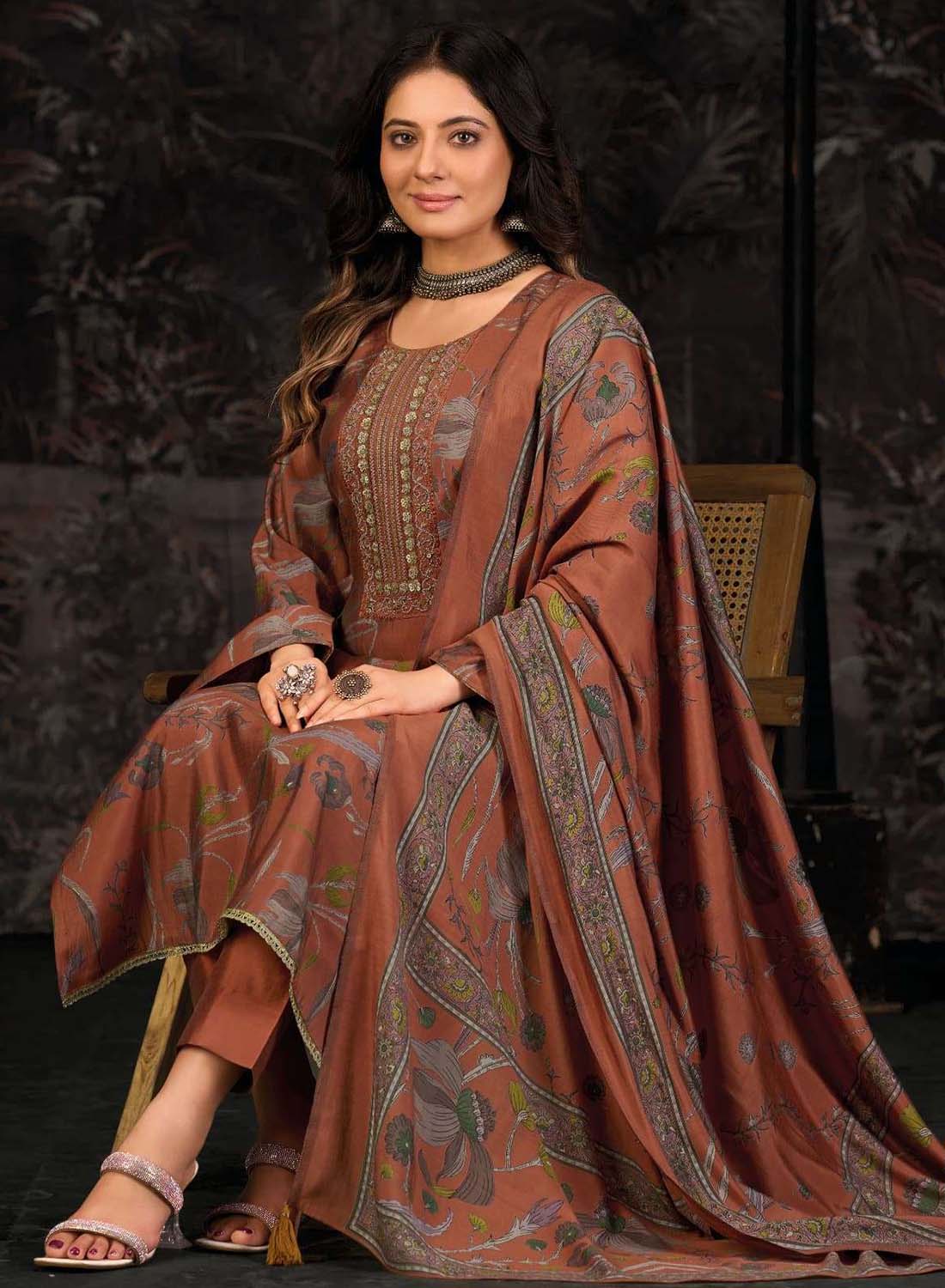 Fancy Party Wear Pure Muslin Unstitched Suit Material for Women