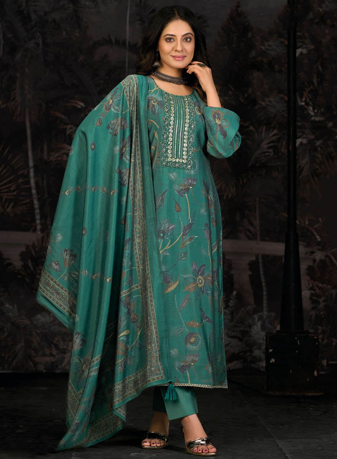 Party Wear Fancy Pure Muslin Unstitched Suit Material for Women