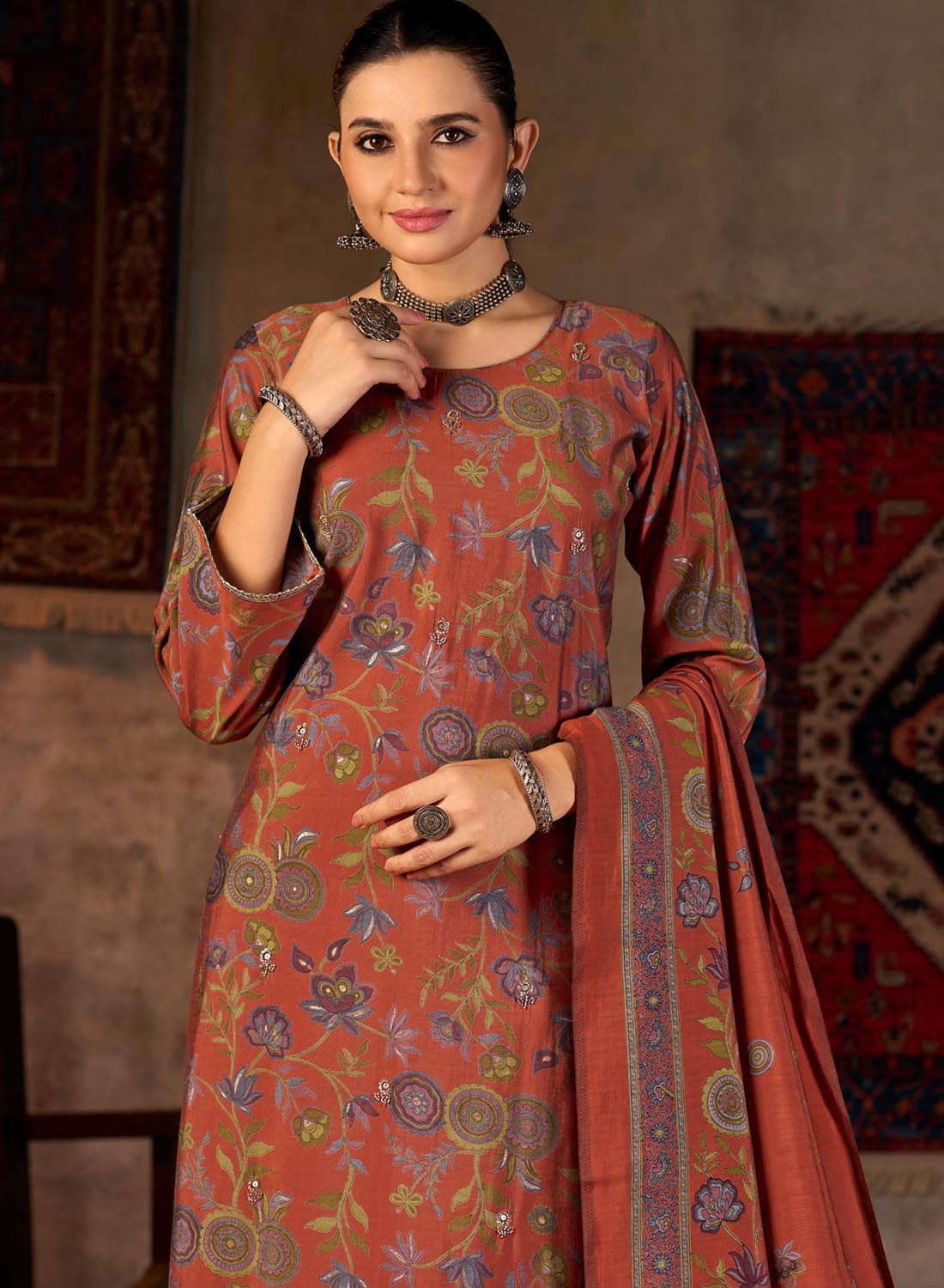 Fancy Party Wear Muslin Silk Unstitched Salwar Suit Material for Women