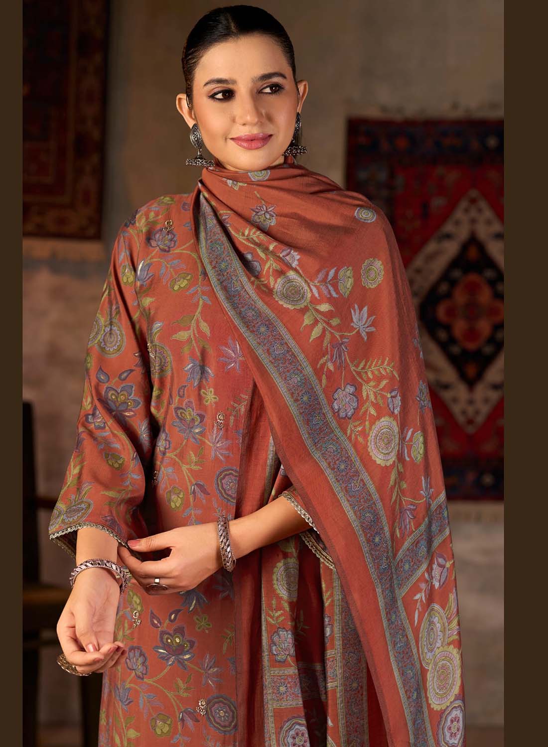 Fancy Party Wear Muslin Silk Unstitched Salwar Suit Material for Women