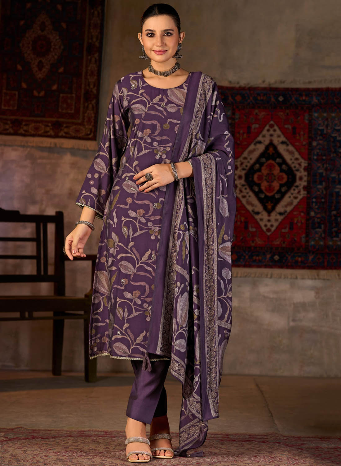 Party Wear Muslin Silk Unstitched Salwar Suit Material for Women