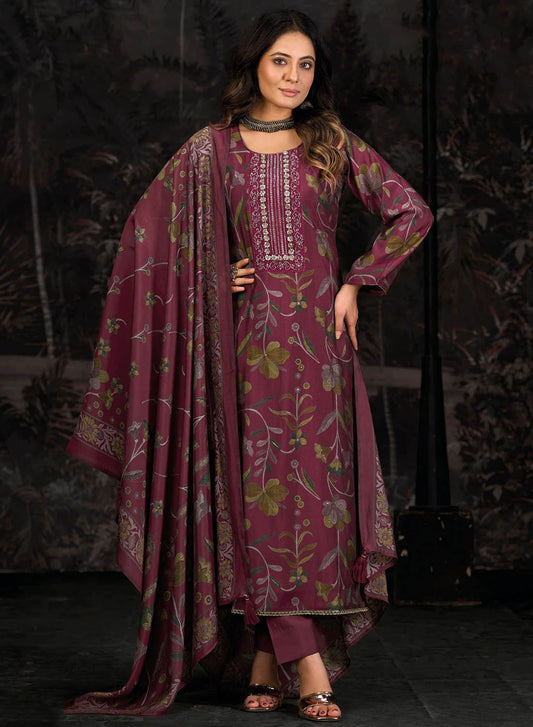 Fancy Party Wear Pure Muslin Unstitched Suit Set Material for Women