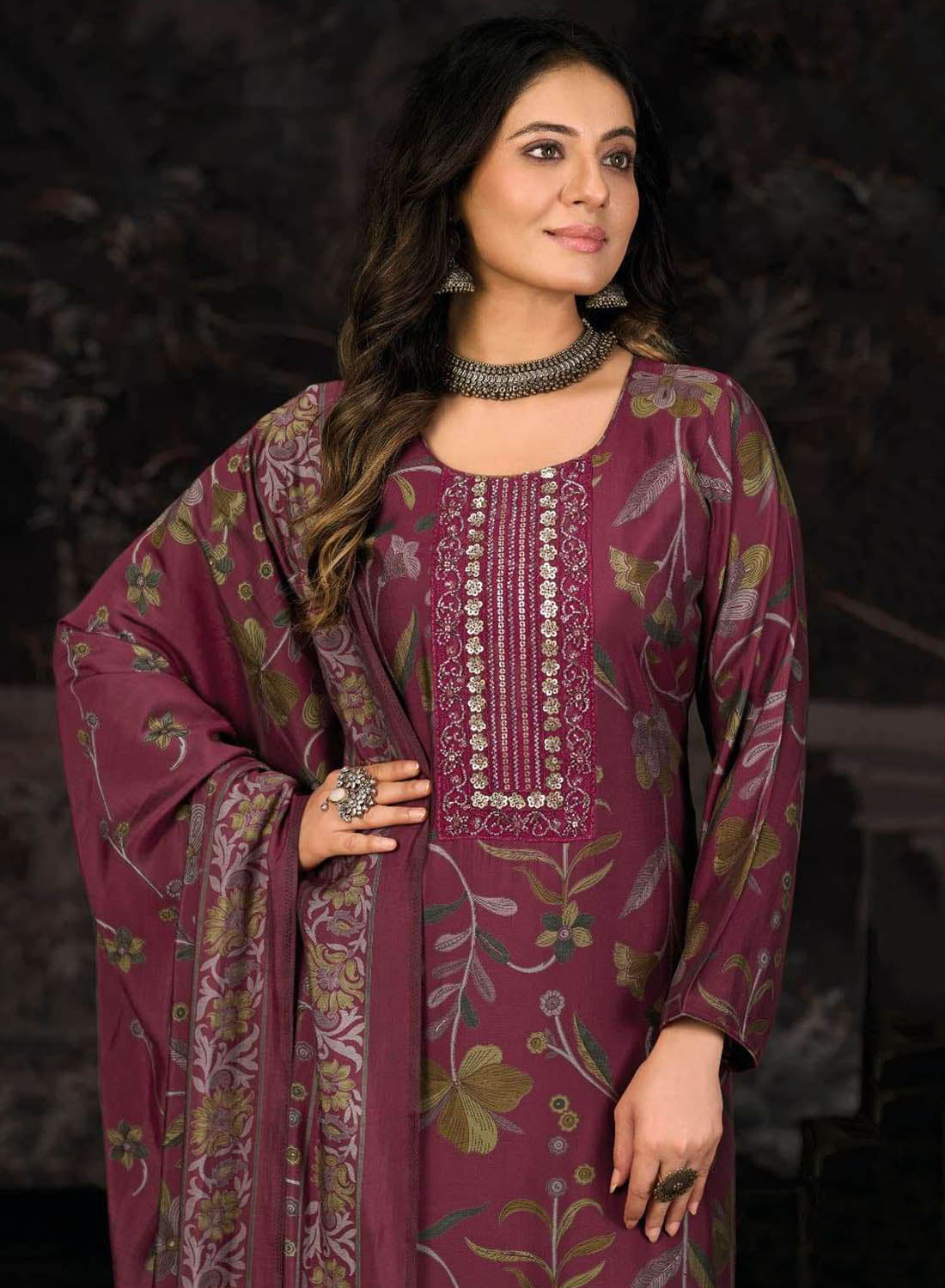 Fancy Party Wear Pure Muslin Unstitched Suit Set Material for Women