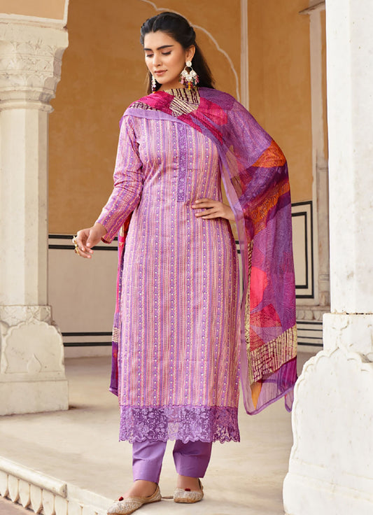 Purple Unstitched Cotton Satin Salwar Suit Dress Material for Women