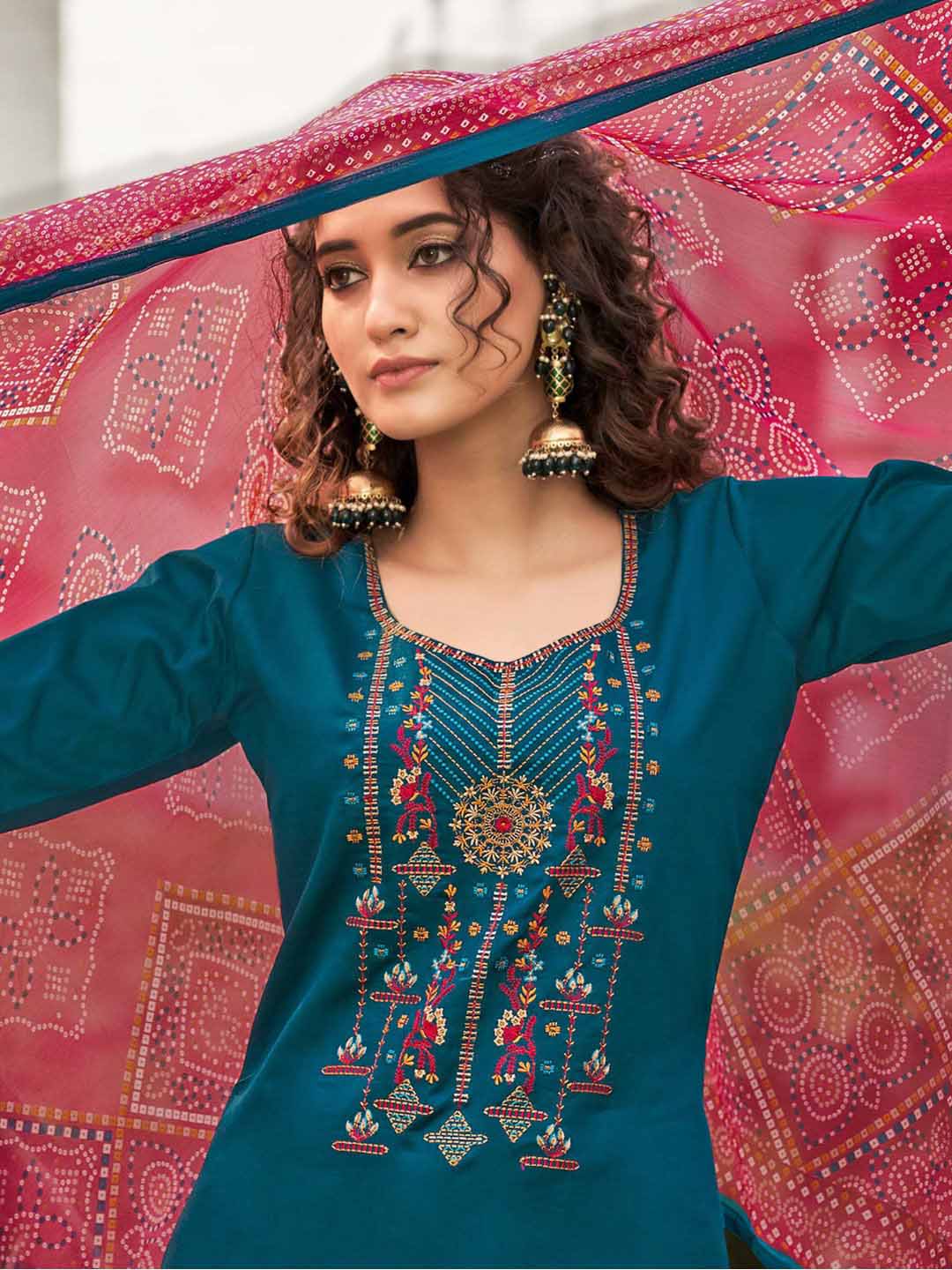 Unstitched Cotton Salwar Suit Fabric Material with Embroidery