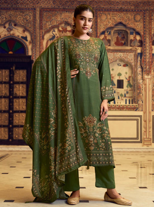 Pure Viscose Pashmina Printed Unstitched Winter Suit Material for Women