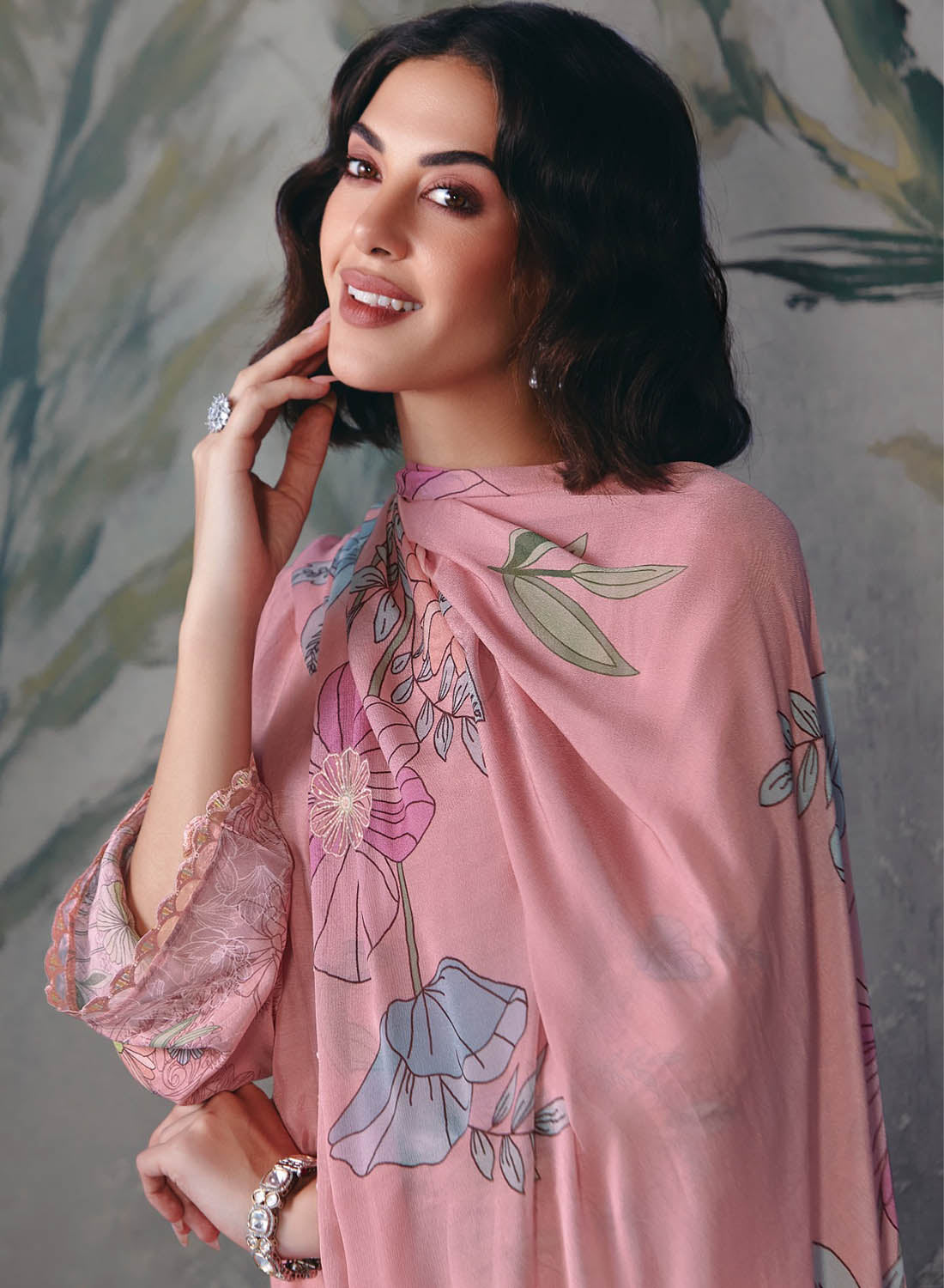 Pink Party Wear Muslin Unstitched Salwar Suit Material with Embroidery