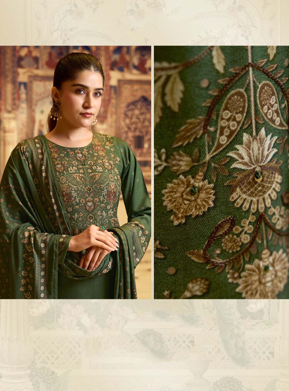 Pure Viscose Pashmina Printed Unstitched Winter Suit Material for Women