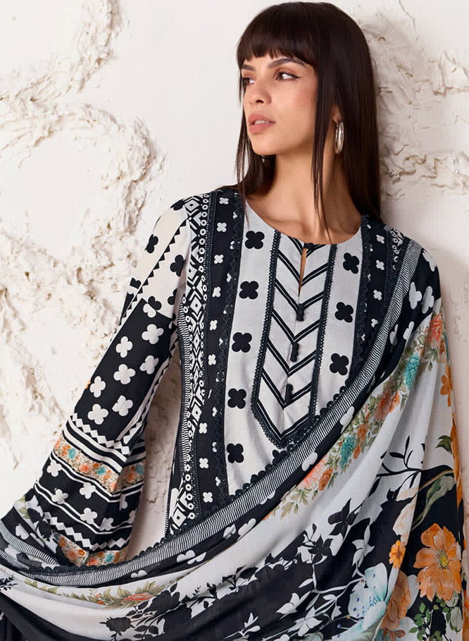 Party Wear Pure Cotton Black Unstitched Suit Material for Women