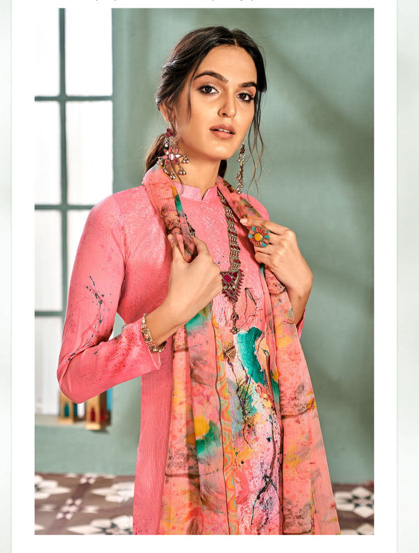 Unstitched Printed Ladies cotton Suits with Chiffon dupatta Alok Suit